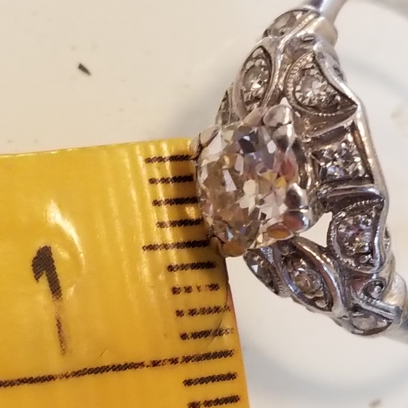 Super sale! Antique Platinum art deco European old mined diamond engagement ring - Picture 11 of 16